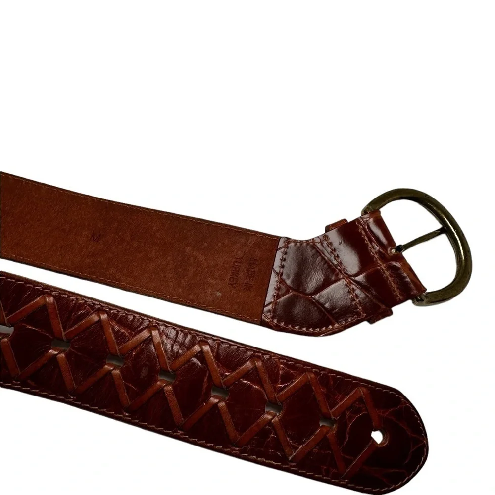 Women's Belt Brown Croc Print Wide Retro Mod Dress Casual Western Rockabilly M